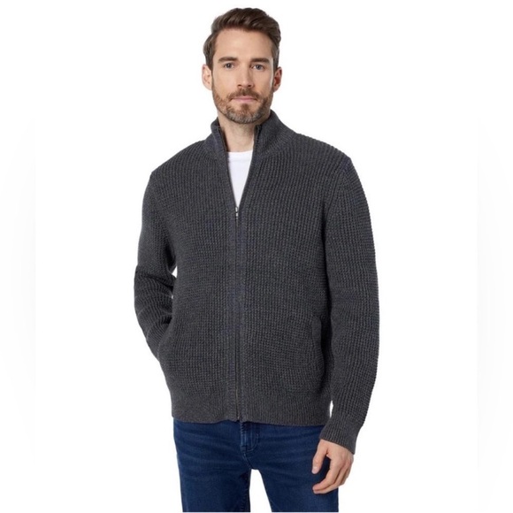 LL Bean Men's Organic Cotton full zip sweater Cardigan Sz XL Tan Gray Black Mock